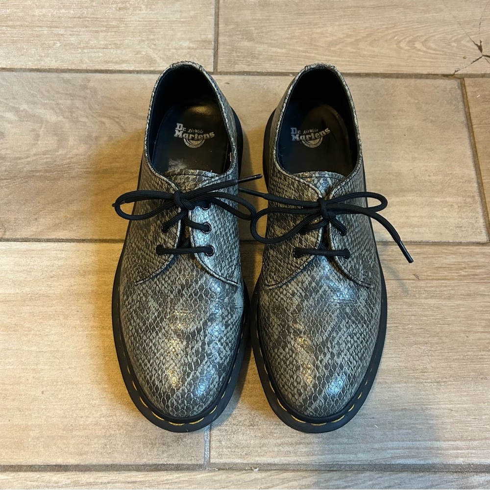 Grey Snakeskin Vegan Leather Dr. Martens Oxfords